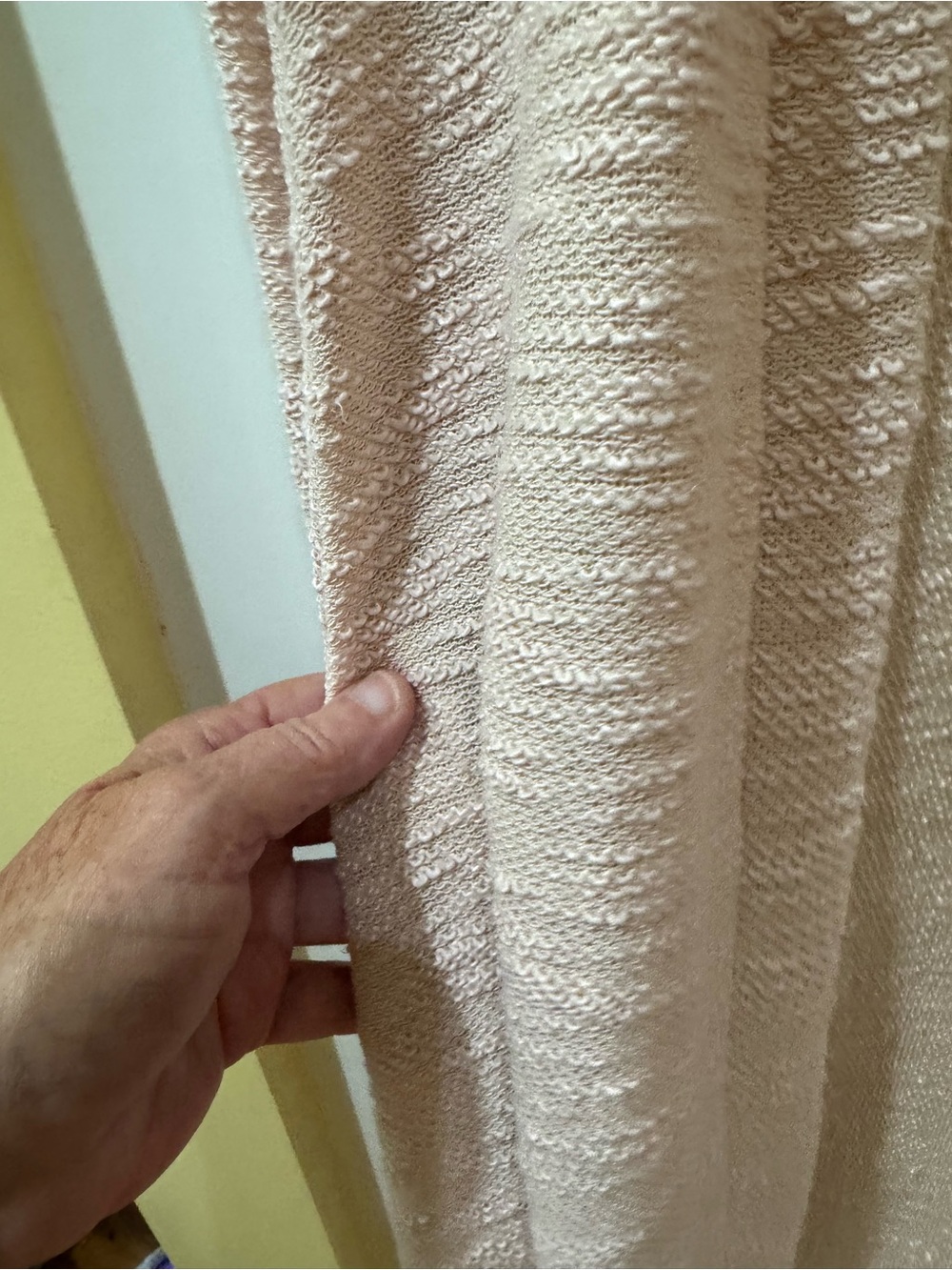 Light Blush Open-Front Knit Cardigan with Lace Trim - Picture 3 of 6